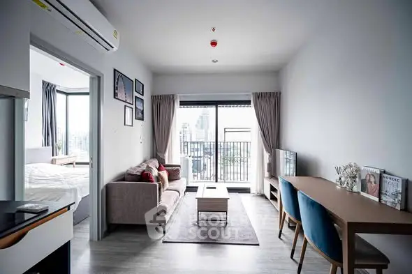 Modern living room with balcony view in stylish apartment