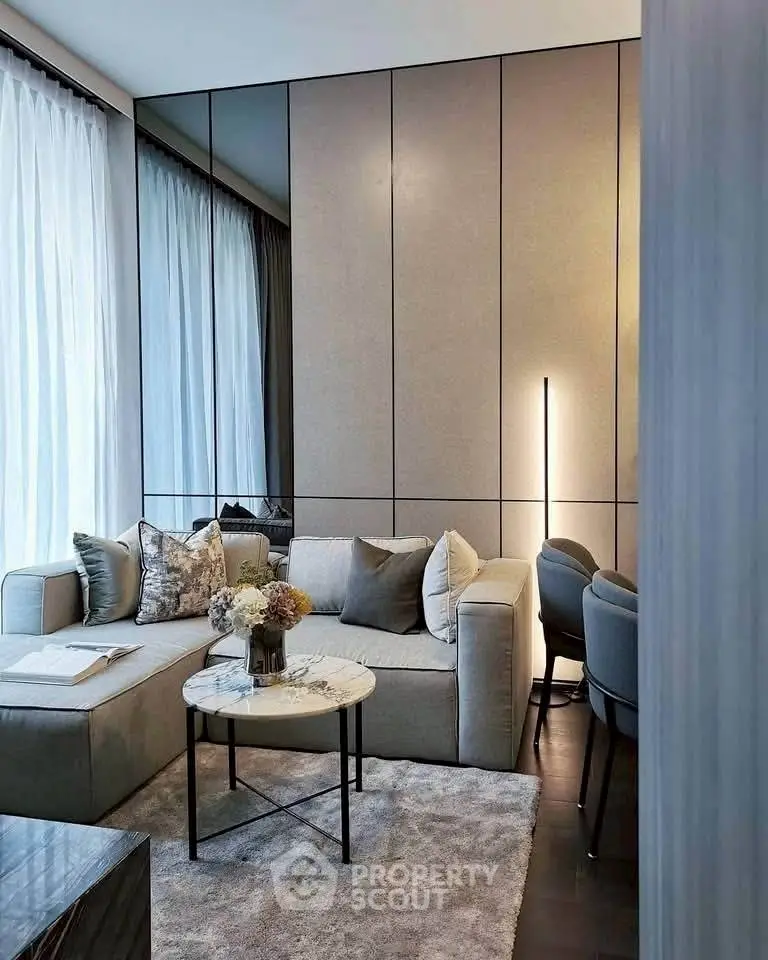 Modern living room with stylish decor and cozy seating area