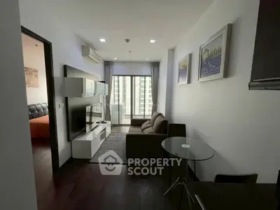 Modern living room with balcony view in a stylish apartment