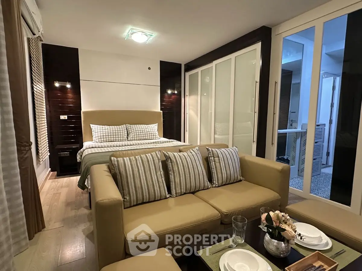 Luxurious studio apartment with modern decor and cozy ambiance