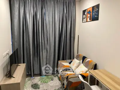 Cozy living room with modern decor and stylish curtains