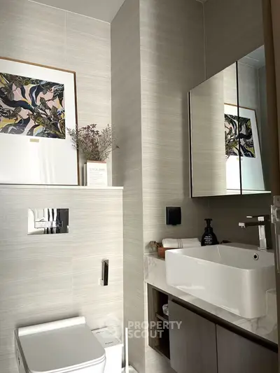 Modern bathroom with sleek fixtures and stylish decor