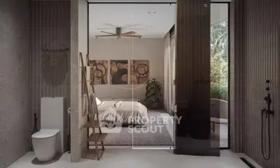 Luxurious modern bedroom with ensuite bathroom and garden view