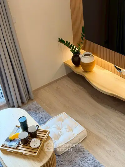 Modern living room with cozy seating and stylish decor