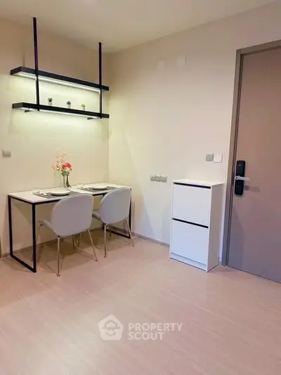 Modern dining nook with minimalist decor and sleek furniture