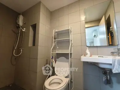 Modern bathroom with shower and sleek tile design