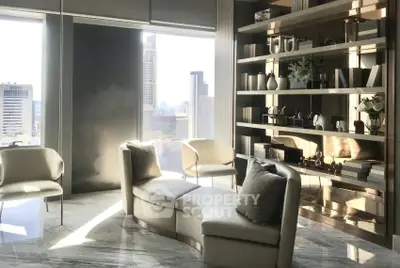 Luxurious modern living room with city view and elegant decor