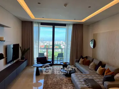 Luxurious living room with panoramic city view and modern decor