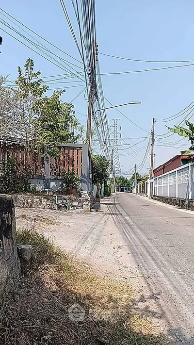 Quiet residential street with utility poles and greenery, perfect for peaceful living.