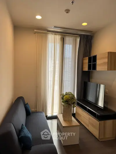 Cozy living room with modern decor and natural light