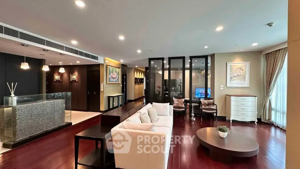 Luxurious modern living room with elegant decor and open layout