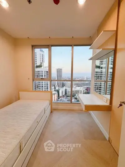 Modern bedroom with stunning city view and minimalist design