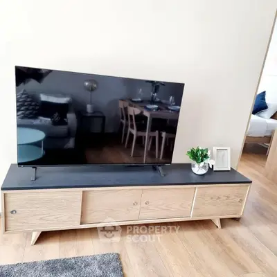 Modern living room with sleek TV stand and stylish decor