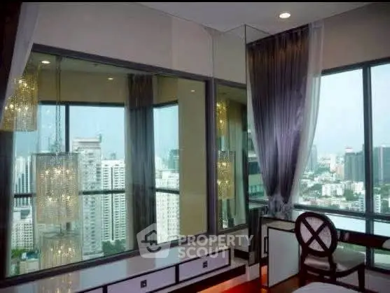 Luxurious high-rise apartment with stunning city view and elegant interior design.