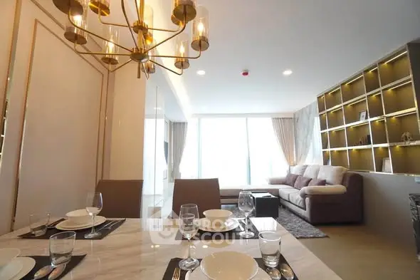 Luxurious modern living room with elegant dining area and stylish lighting