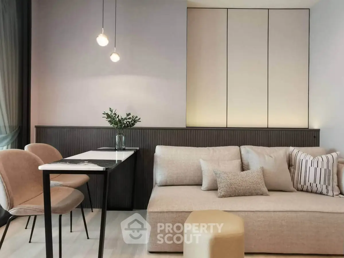 Modern living room with stylish furniture and elegant lighting
