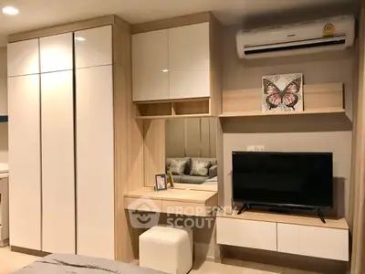 Modern bedroom with built-in wardrobe and stylish decor