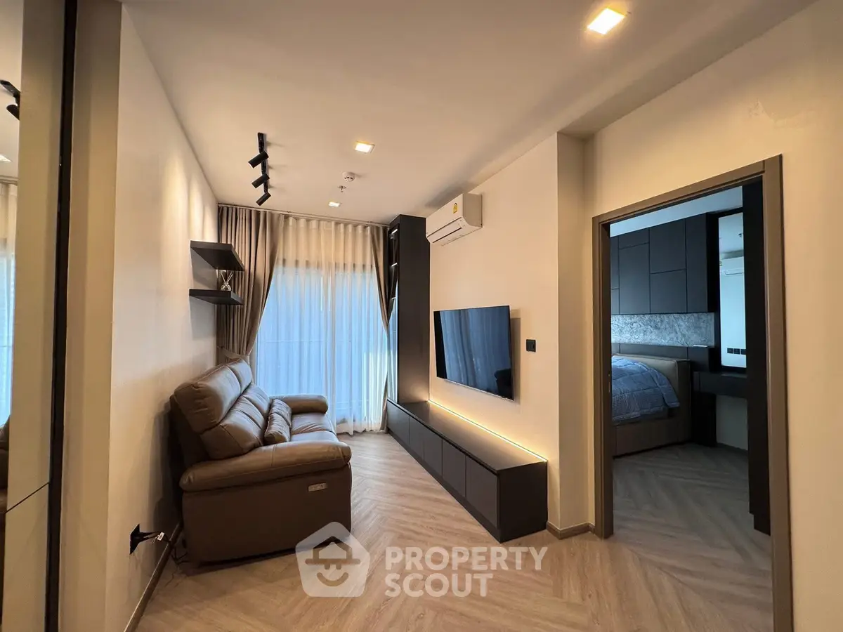 Modern living room with sleek design and cozy atmosphere