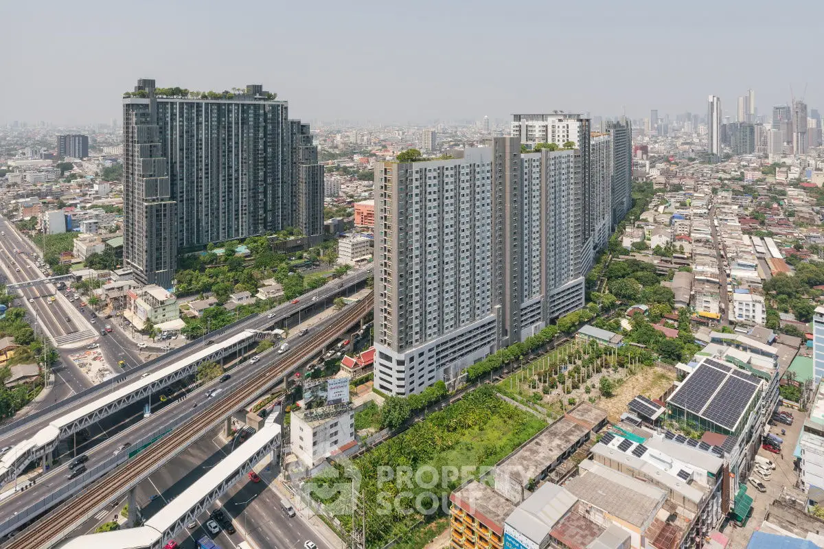 Stunning aerial view of modern high-rise buildings in a bustling cityscape.