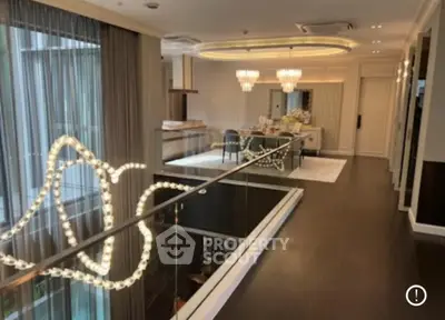 Luxurious modern interior with elegant lighting and open layout