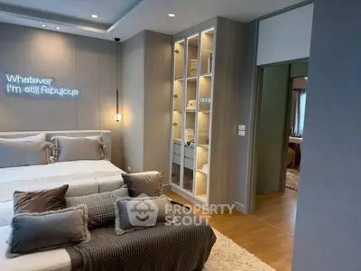 Luxurious bedroom with modern decor and stylish lighting