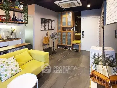 Stylish modern living room with vibrant yellow sofa and chic decor