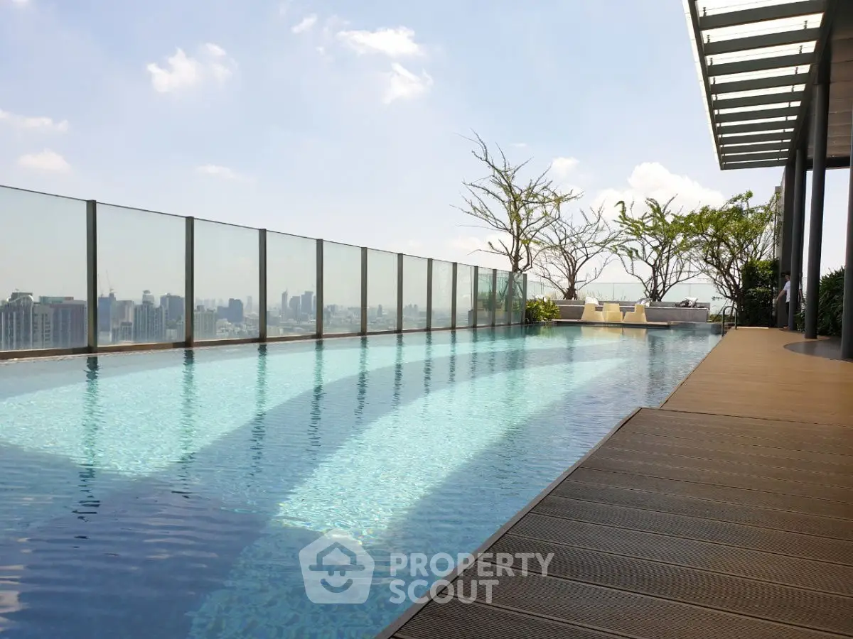 Luxurious rooftop pool with stunning city skyline view and modern design.