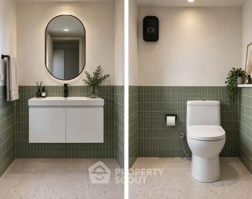 Modern bathroom with stylish green tiles and sleek fixtures