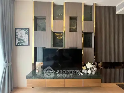 Modern living room with stylish TV unit and elegant decor