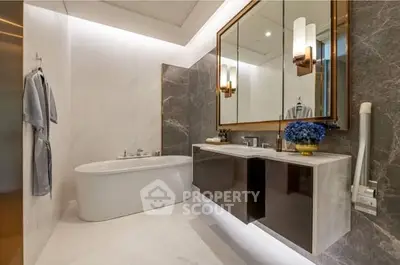 Luxurious modern bathroom with elegant bathtub and stylish vanity