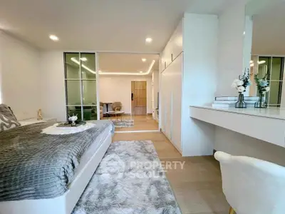 Luxurious bedroom with modern decor and cozy ambiance