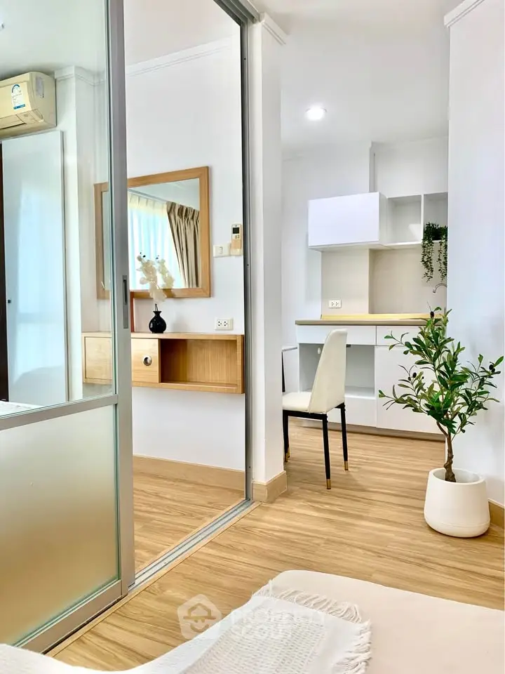 Modern apartment interior with wooden flooring and stylish decor