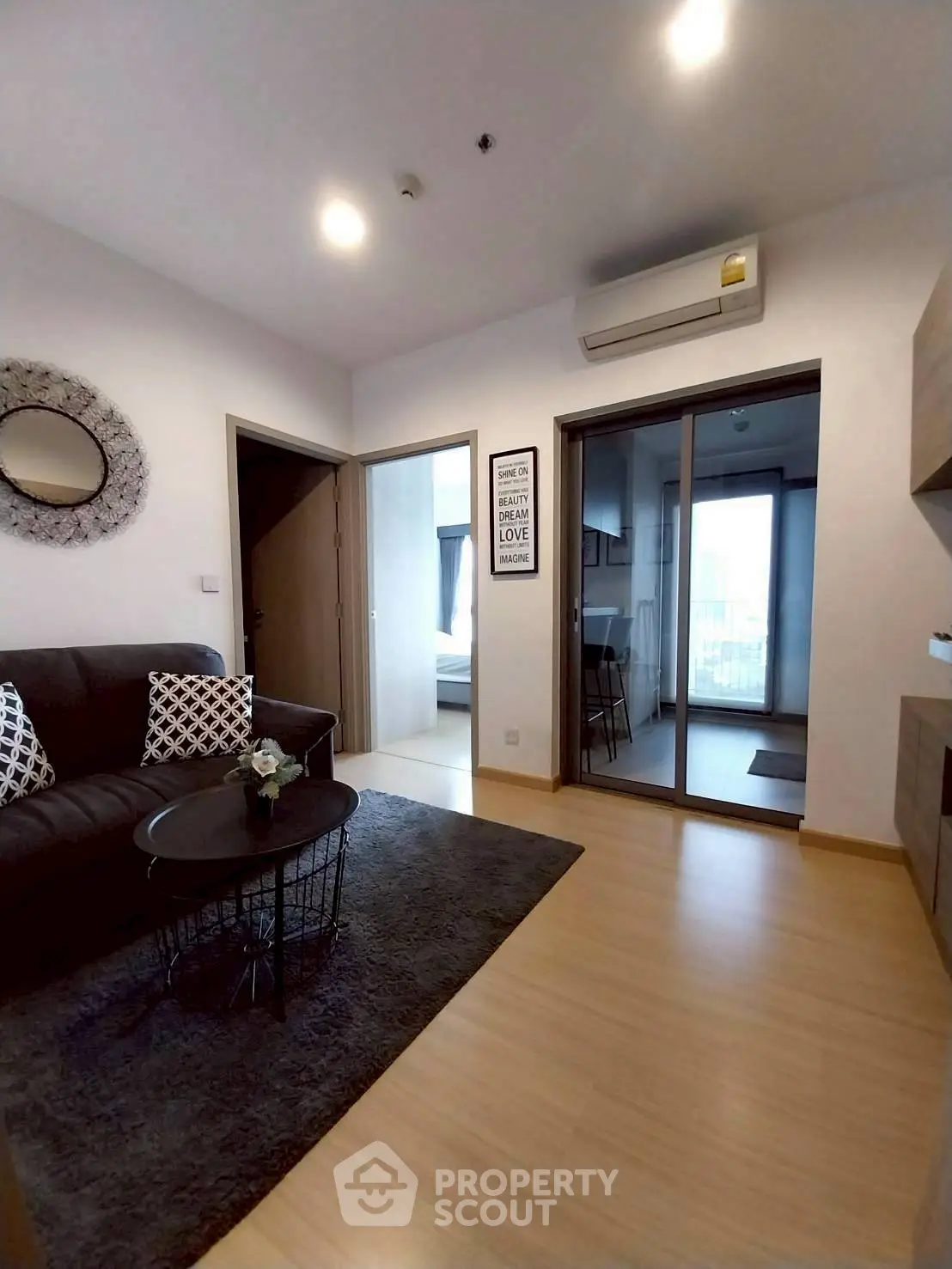 Modern living room with stylish decor and open layout in a contemporary apartment.