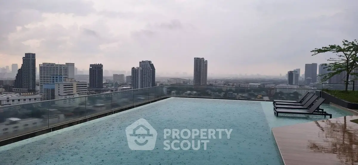 Stunning rooftop pool with panoramic city skyline views, perfect for luxury urban living.