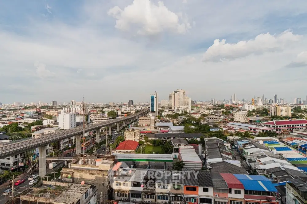 Stunning urban cityscape view with skyline and railway, perfect for real estate investment opportunities.
