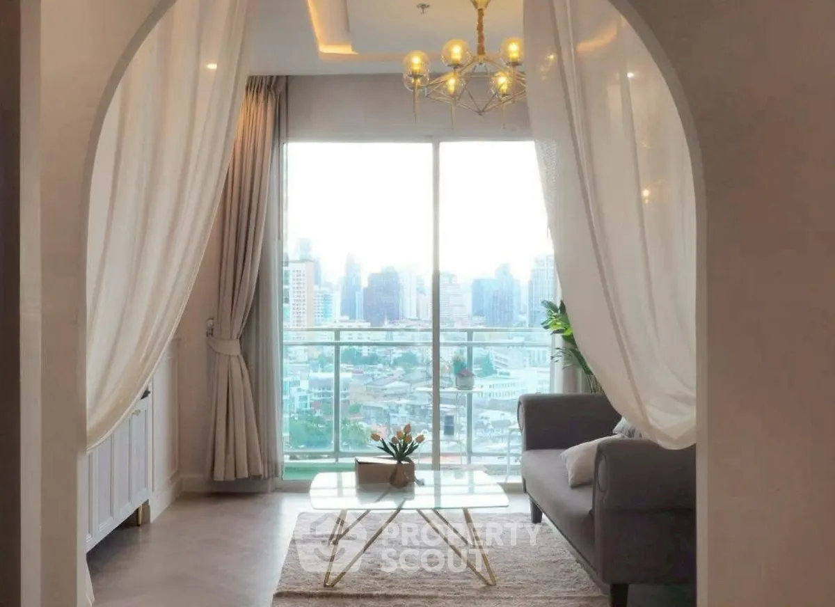 Elegant living room with city view and modern decor