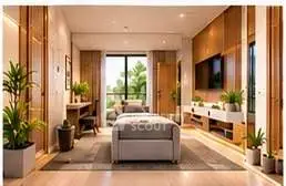 Luxurious bedroom with modern decor and large window view