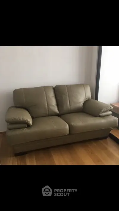 Modern leather sofa in a stylish living room with wooden flooring