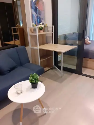 Modern living room with stylish furniture and cozy decor