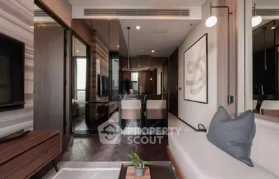 Modern living room with sleek design and stylish furniture in a contemporary apartment.
