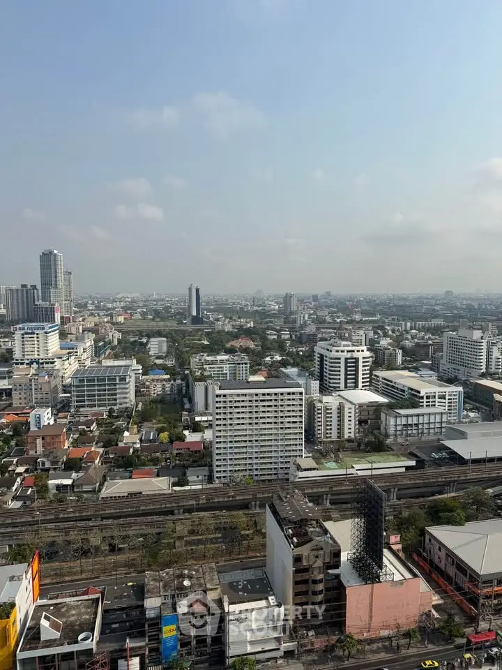 Stunning cityscape view from high-rise building showcasing urban skyline and vibrant city life.