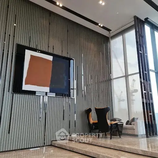 Luxurious modern living room with high ceilings and stylish decor
