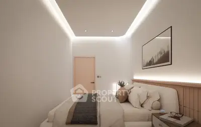 Modern minimalist bedroom with cozy lighting and elegant decor