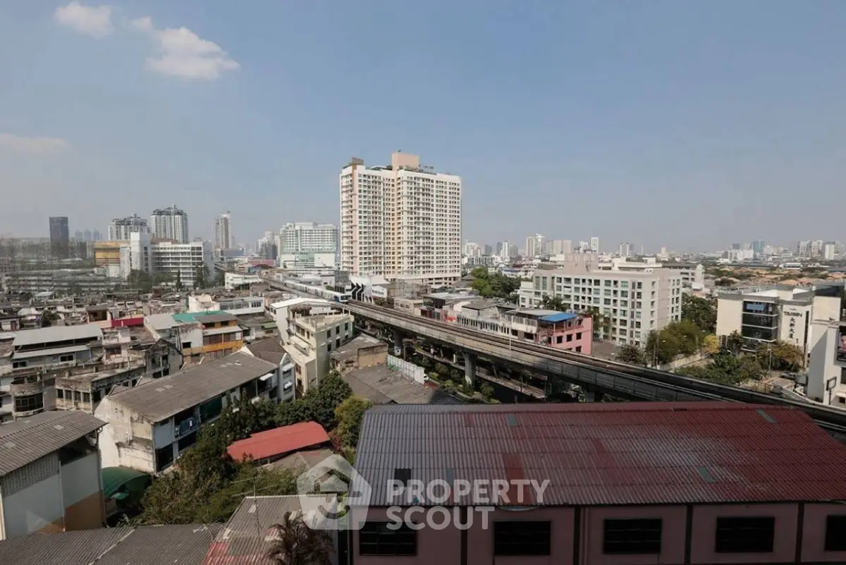 Stunning cityscape view showcasing urban skyline and residential buildings under a clear blue sky.