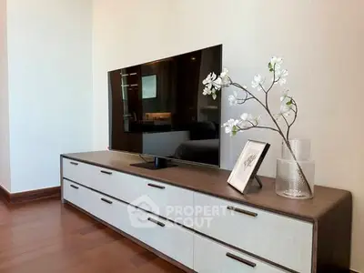Modern living room with sleek TV stand and elegant decor