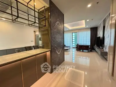 Luxurious modern living room with open layout and elegant decor