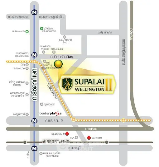 Map showing location of Supalai Wellington II near MRT and Airport Link in Bangkok.