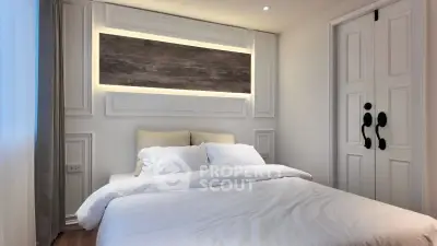 Elegant bedroom with modern decor and cozy lighting