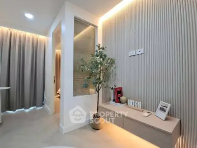 Modern interior with stylish decor and ambient lighting in a contemporary living space.