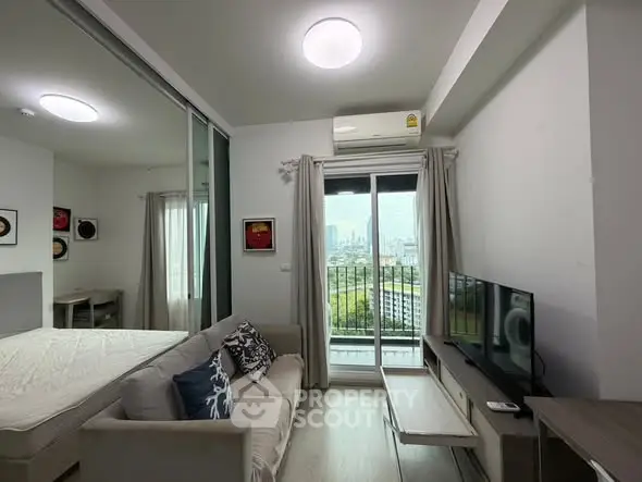Modern living room with balcony view in stylish apartment